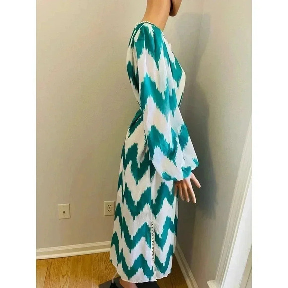 Tuckernuck Beulah Style Charlotte Chevron Printed Midi Dress Green size L - Picture 8 of 10
